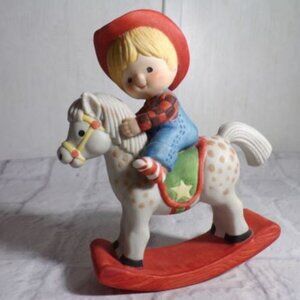 Vintage 1983 Enesco Country Cousins Scooter on Rocking Horse Figurine HTF